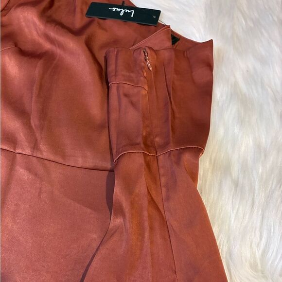 NWT Lulus Meet Me at Happy Hour Marsala Satin One-Shoulder Long Sleeve Top - Picture 7 of 10